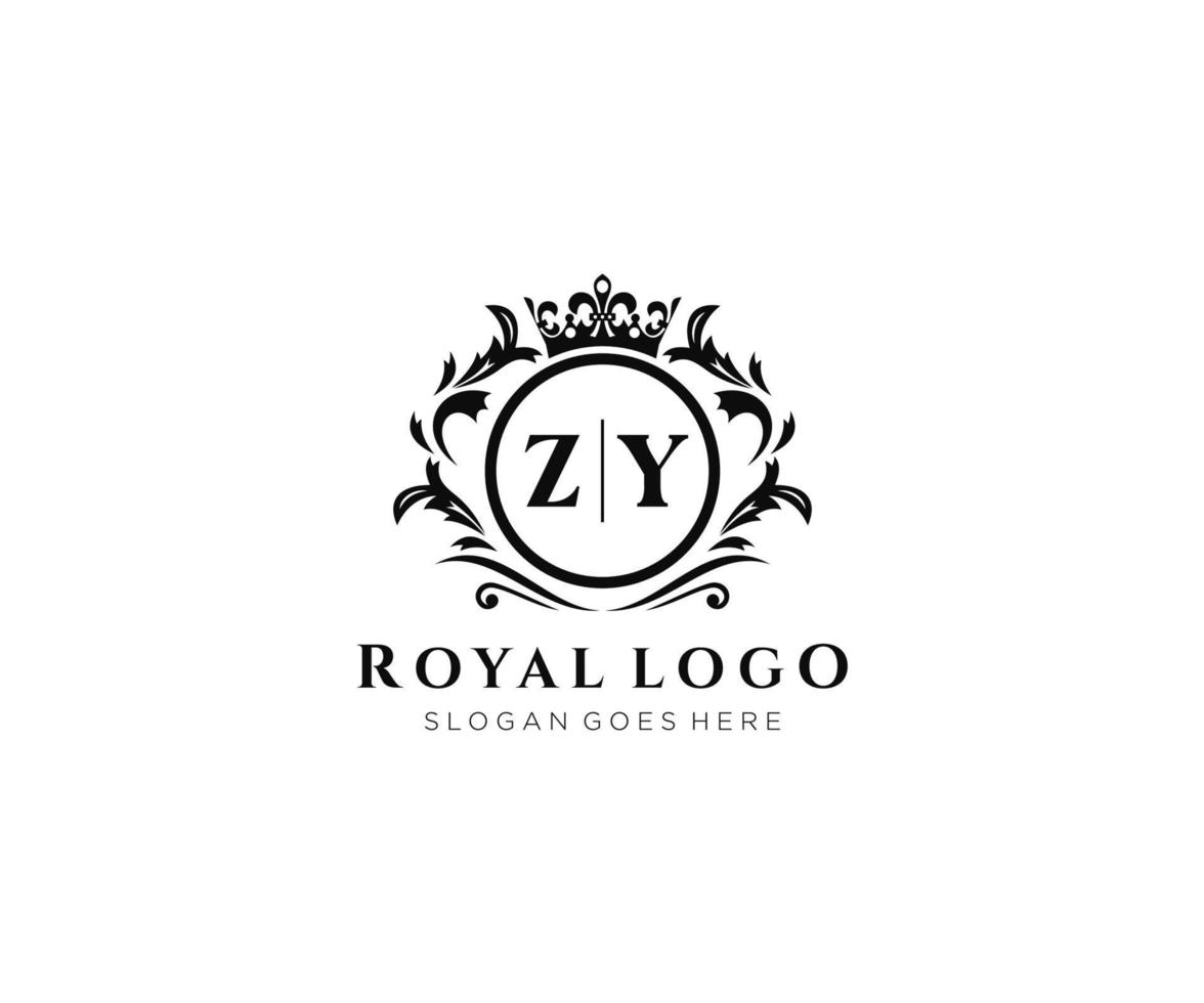 första zy brev lyxig varumärke logotyp mall, för restaurang, kungligheter, boutique, Kafé, hotell, heraldisk, Smycken, mode och Övrig vektor illustration.