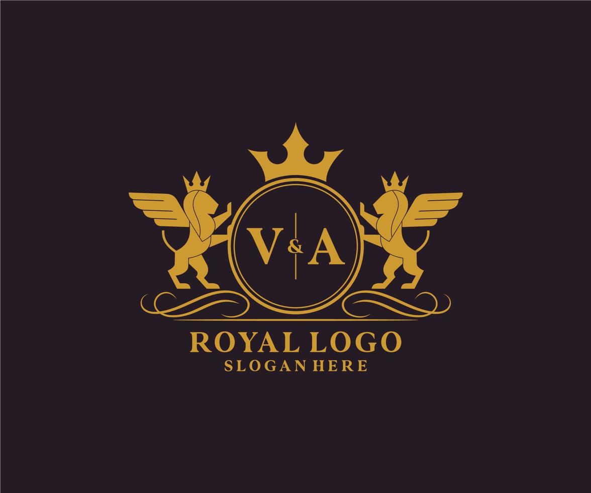 Initiale va Brief Löwe königlich Luxus heraldisch, Wappen Logo Vorlage im Vektor Kunst zum Restaurant, Königtum, Boutique, Cafe, Hotel, heraldisch, Schmuck, Mode und andere Vektor Illustration.