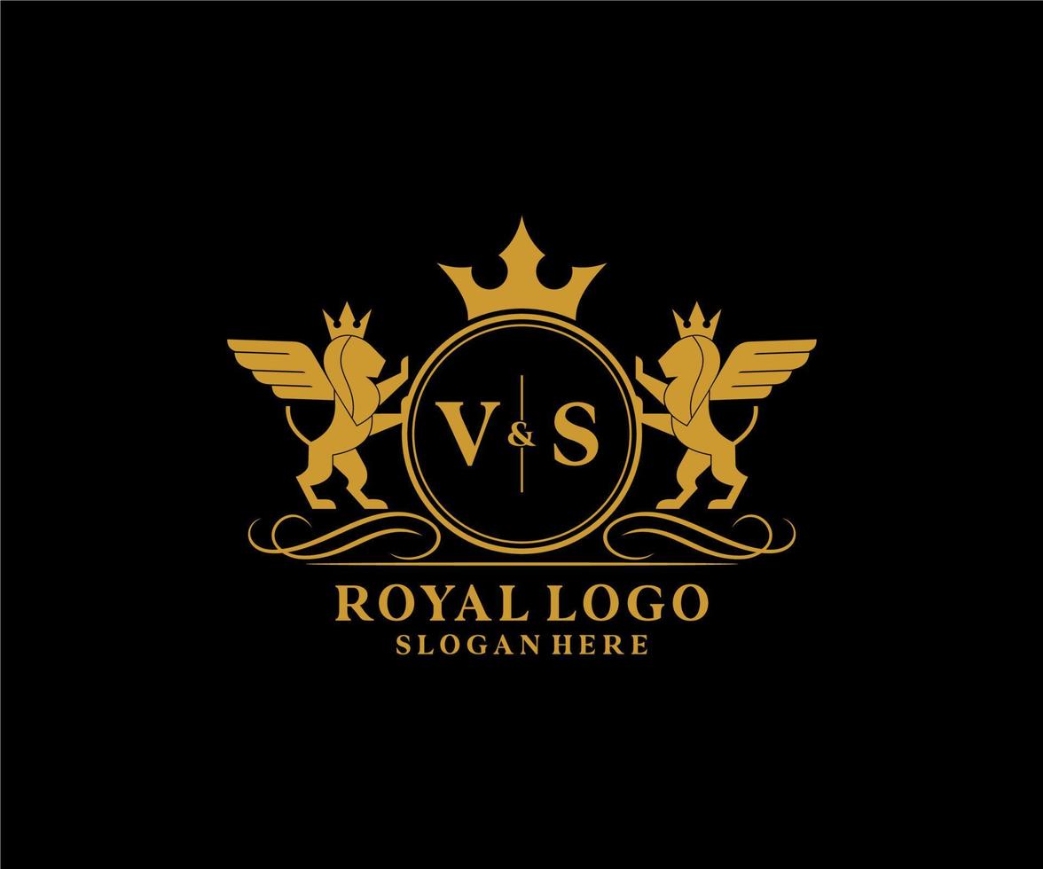 första mot brev lejon kunglig lyx heraldisk, vapen logotyp mall i vektor konst för restaurang, kungligheter, boutique, Kafé, hotell, heraldisk, Smycken, mode och Övrig vektor illustration.