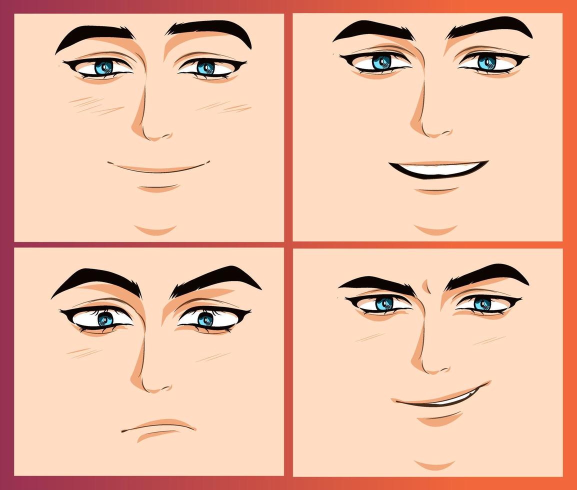 uppsättning av ansiktsbehandling känslor av en man. vektor