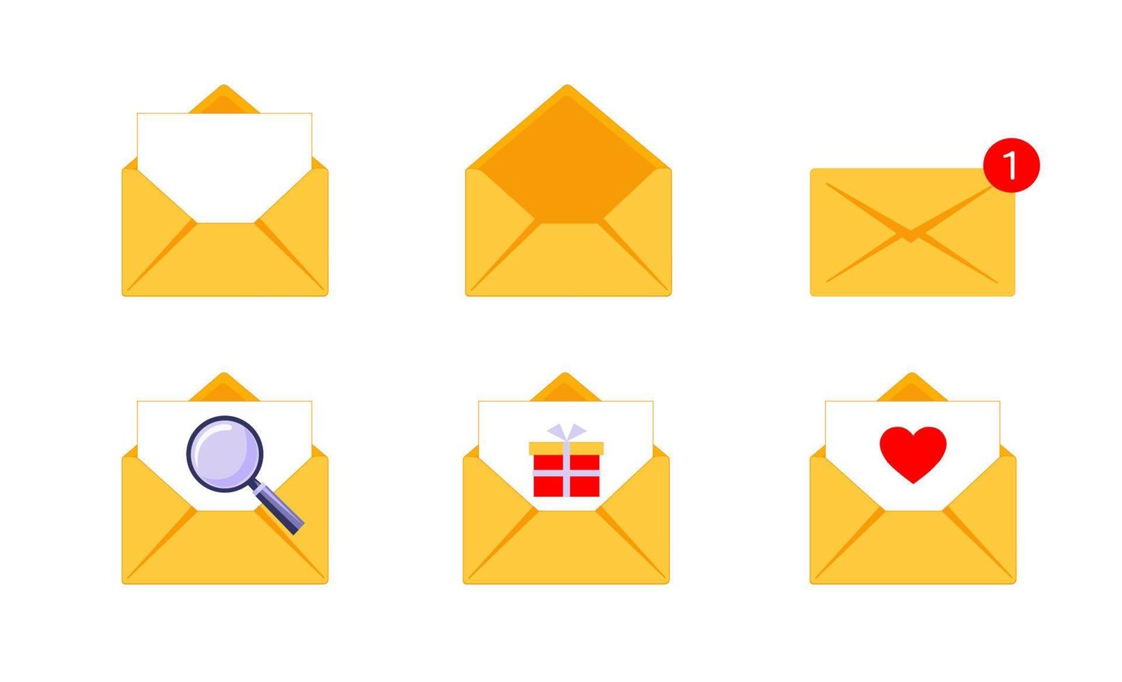 kuvert med brev. ny meddelande eller inkorg, ikoner isolerat på vit bakgrund. vektor