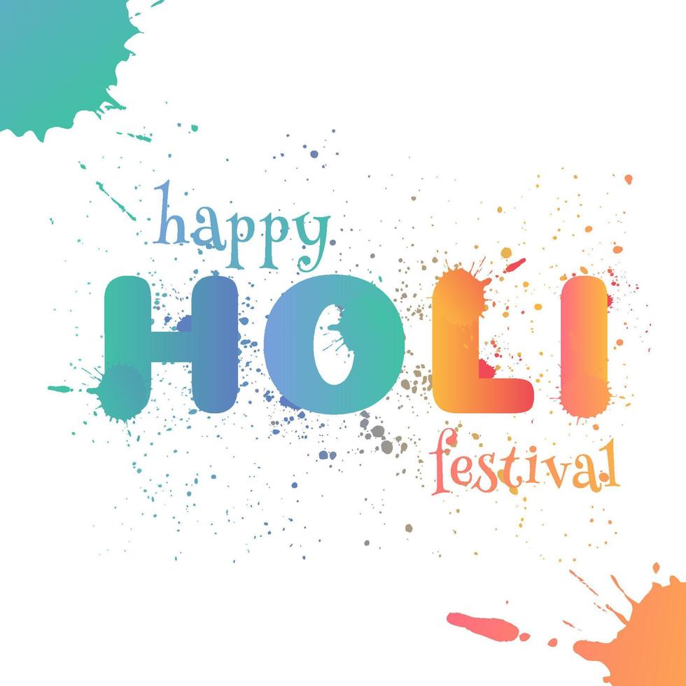 glücklich holi Festival Beschriftung mit bunt spritzt vektor