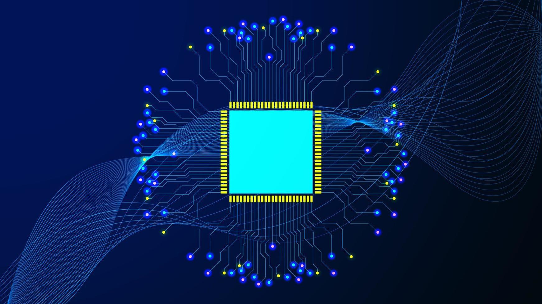 elektronisk krets styrelse. artificiell intelligens, teknologi begrepp bakgrund. vektor illustration.