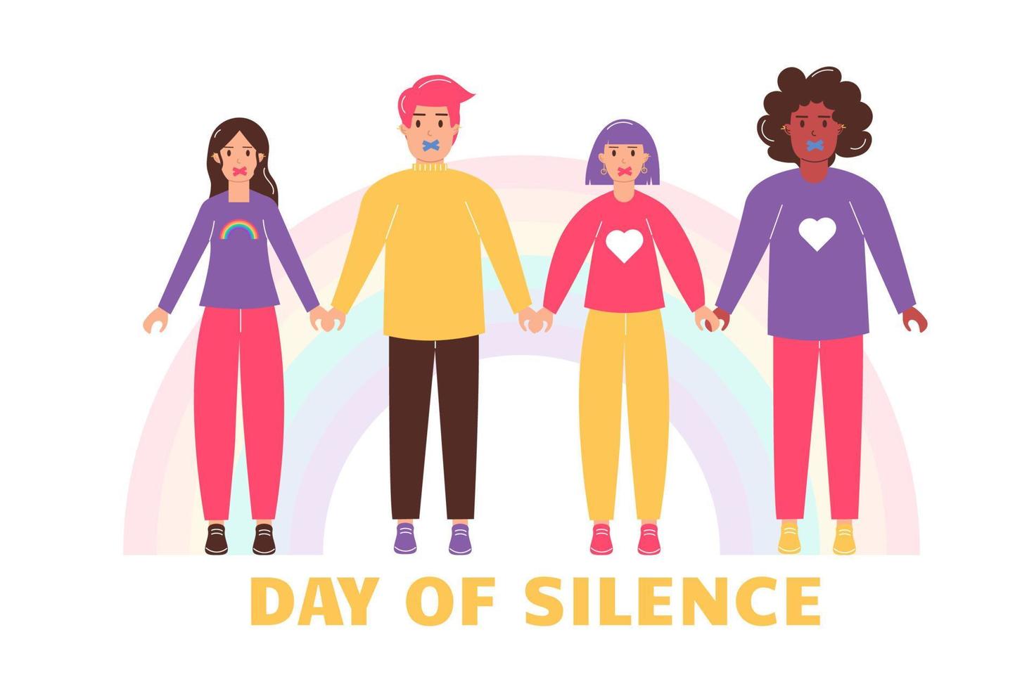 HBTQ dag av tystnad. en grupp av män och kvinnor innehav händer vektor