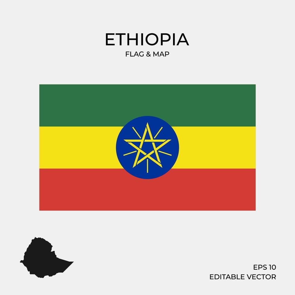 Etiopien karta och flagga vektor