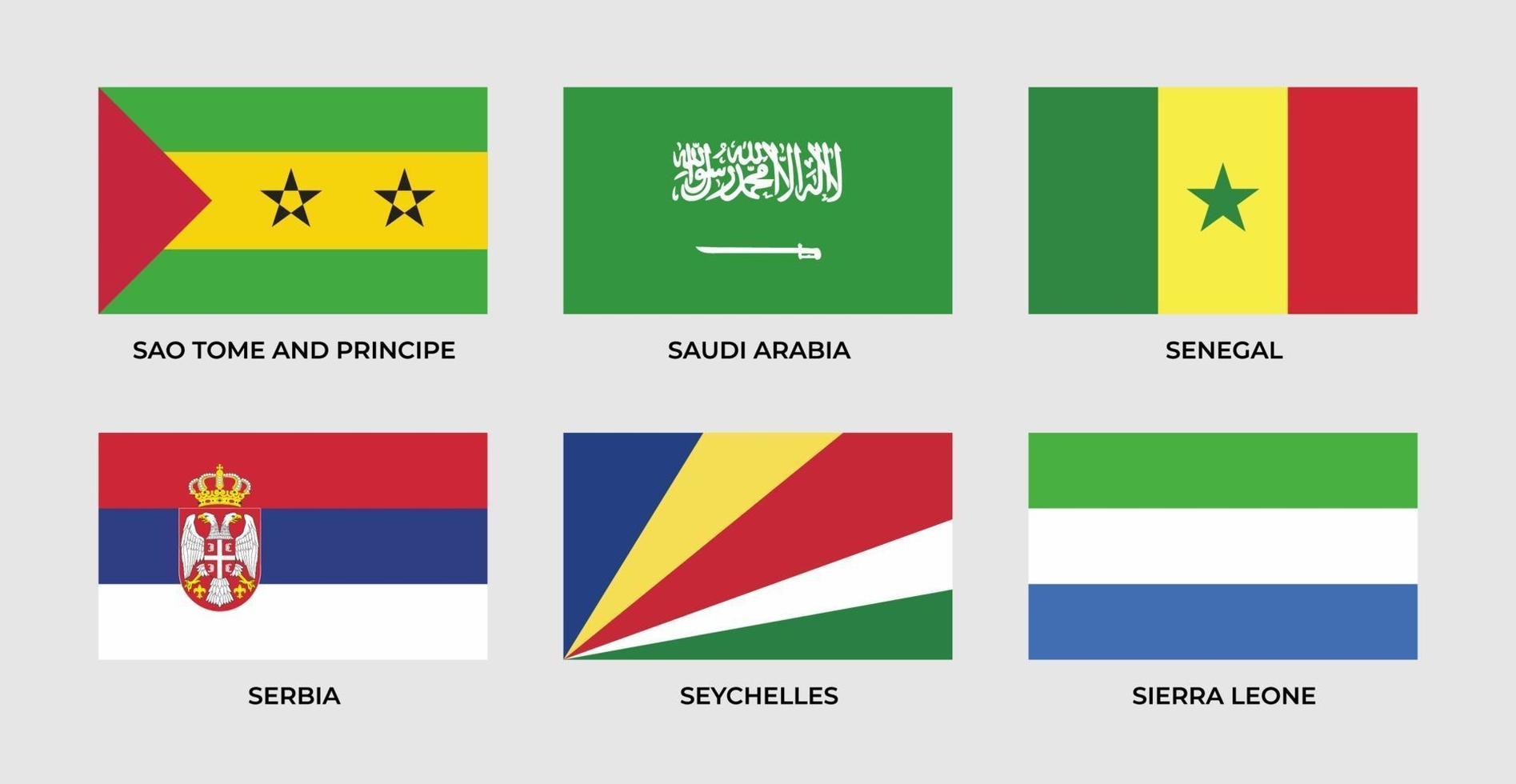 Set Flagge von Sao Tomé und Principe, Saudi-Arabien, Senegal, Serbien, Seychellen, Sierra Leonne vektor