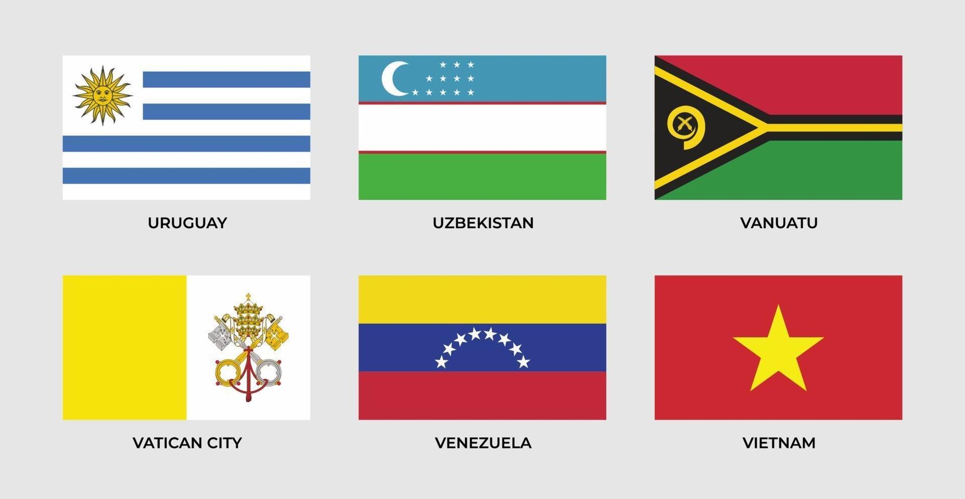 Set Flagge von Uruguay, Usbekistan, Vanuatu, Vatikanstadt, Venezuela, Vietnam, vektor