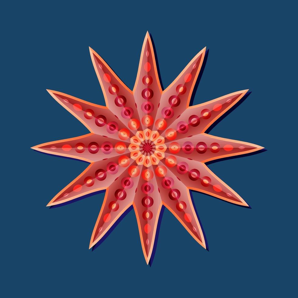 detta är ett månghörnigt mönster. detta är en röd geometrisk mandala. asiatisk blommönster. vektor