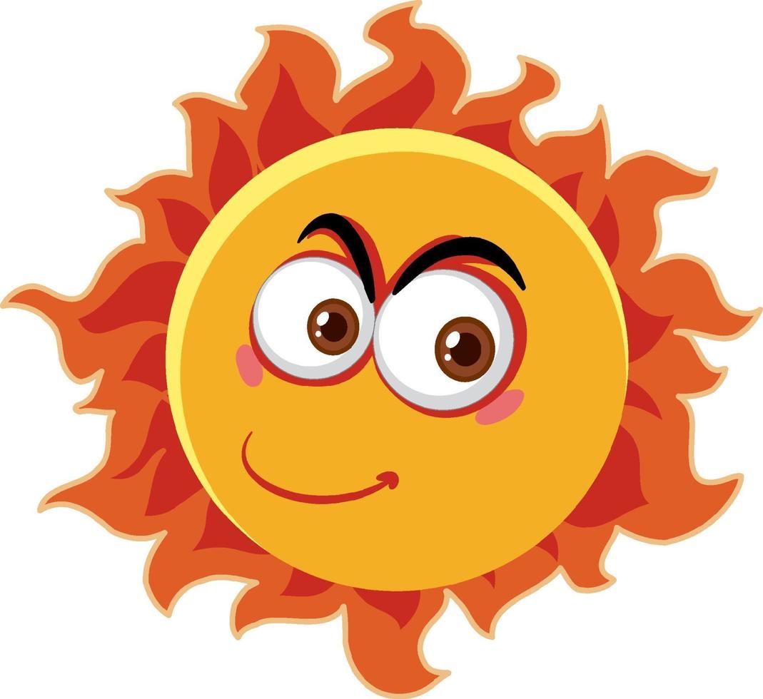 Sonnenkarikaturfigur mit glücklichem Gesichtsausdruck auf weißem Hintergrund vektor