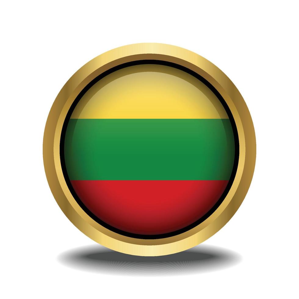 lithuanian flagga cirkel form knapp glas i ram gyllene vektor