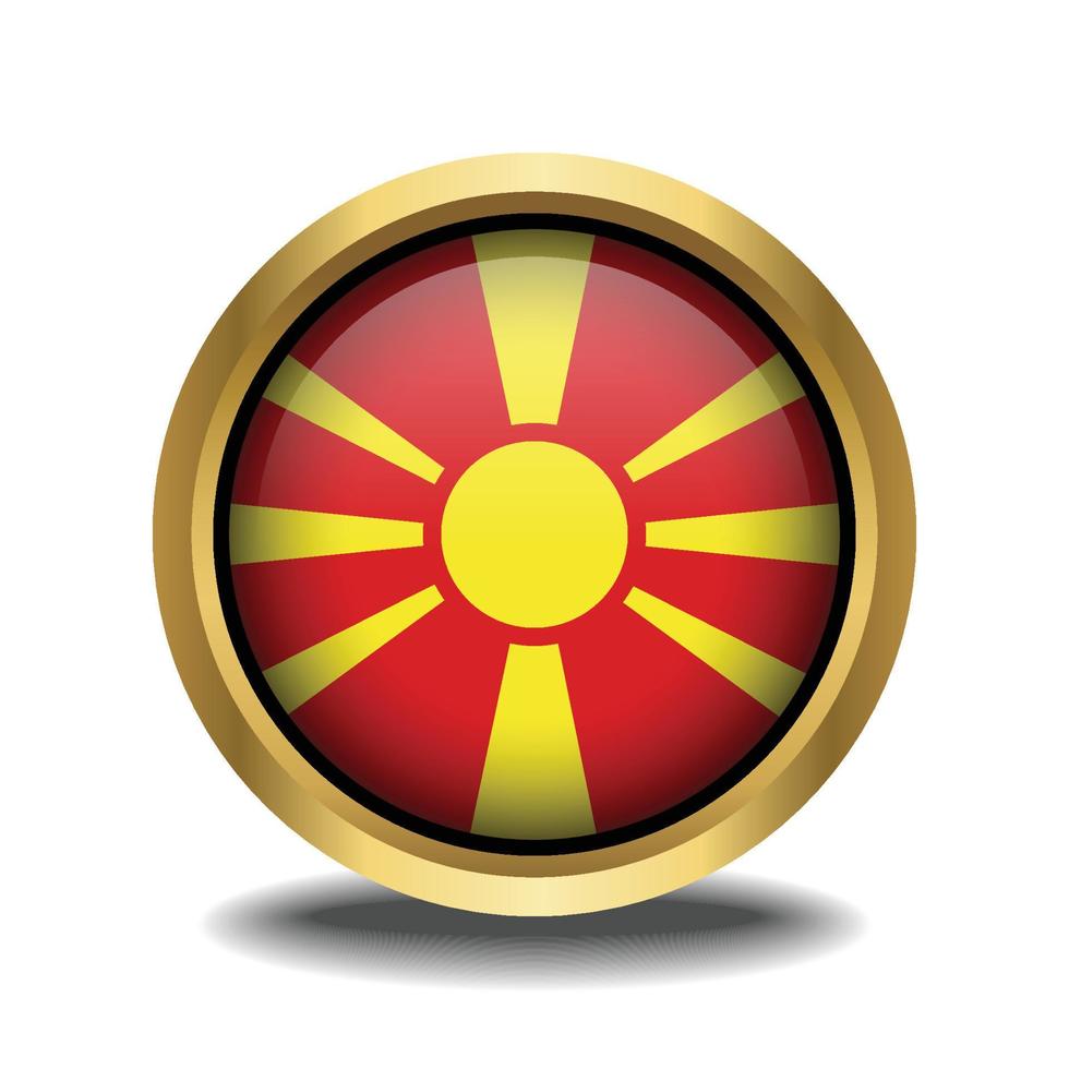 macedonia flagga cirkel form knapp glas i ram gyllene vektor