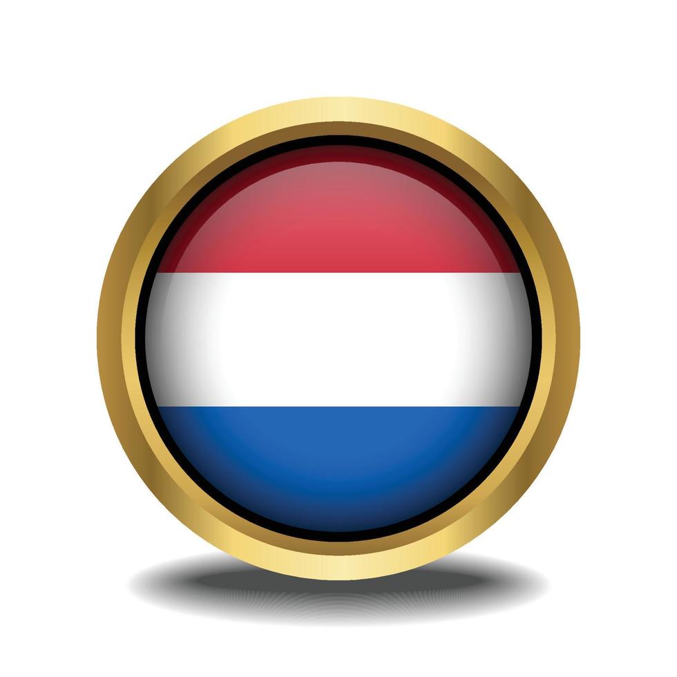 Niederlande Flagge Kreis gestalten Taste Glas im Rahmen golden vektor