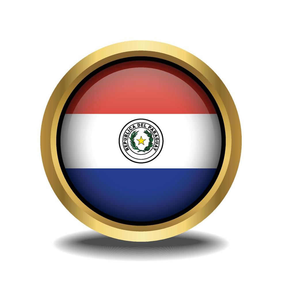 paraguay flagga cirkel form knapp glas i ram gyllene vektor