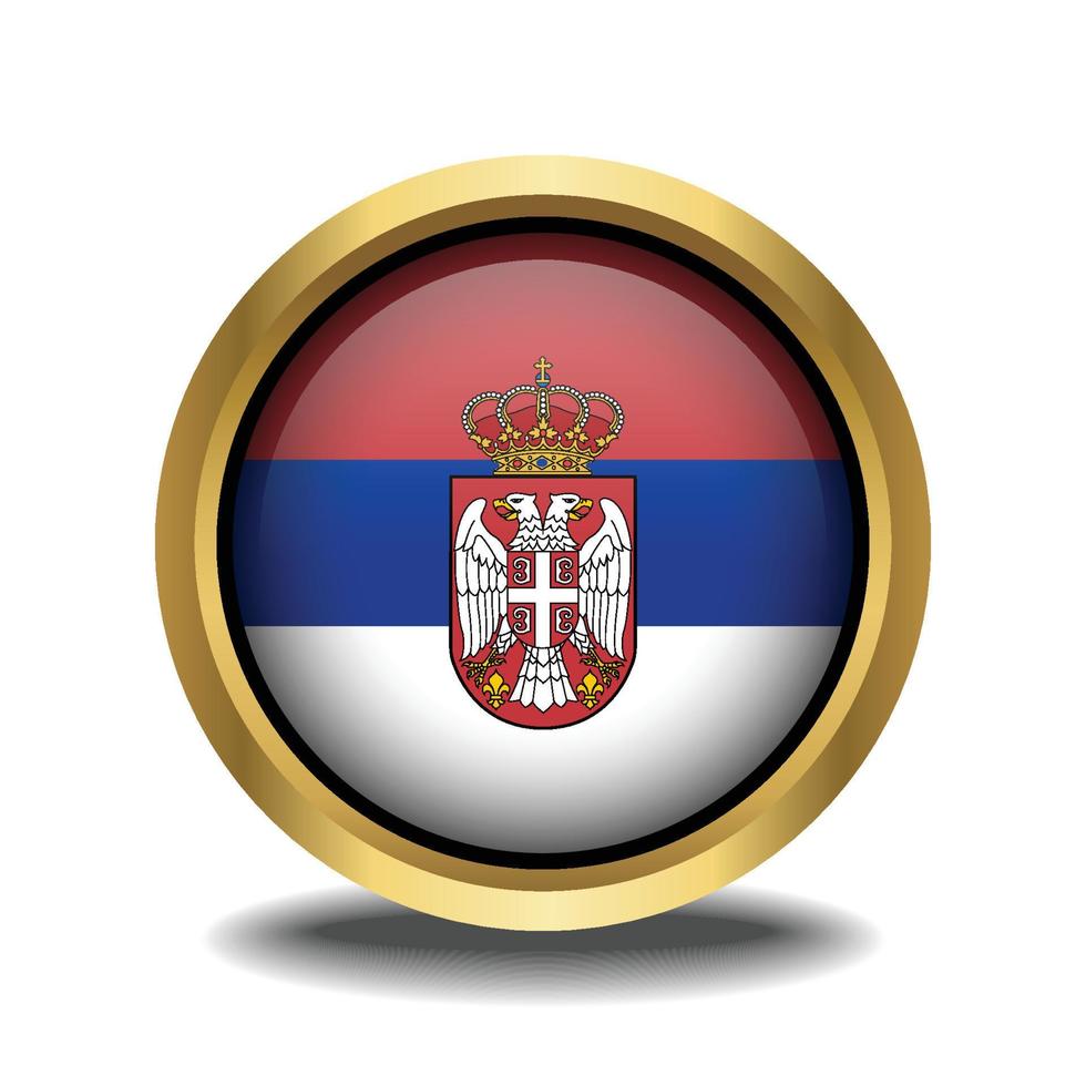 serbia flagga cirkel form knapp glas i ram gyllene vektor