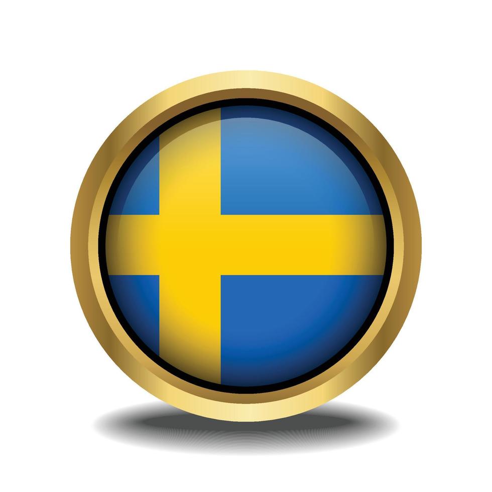 Sverige flagga cirkel form knapp glas i ram gyllene vektor