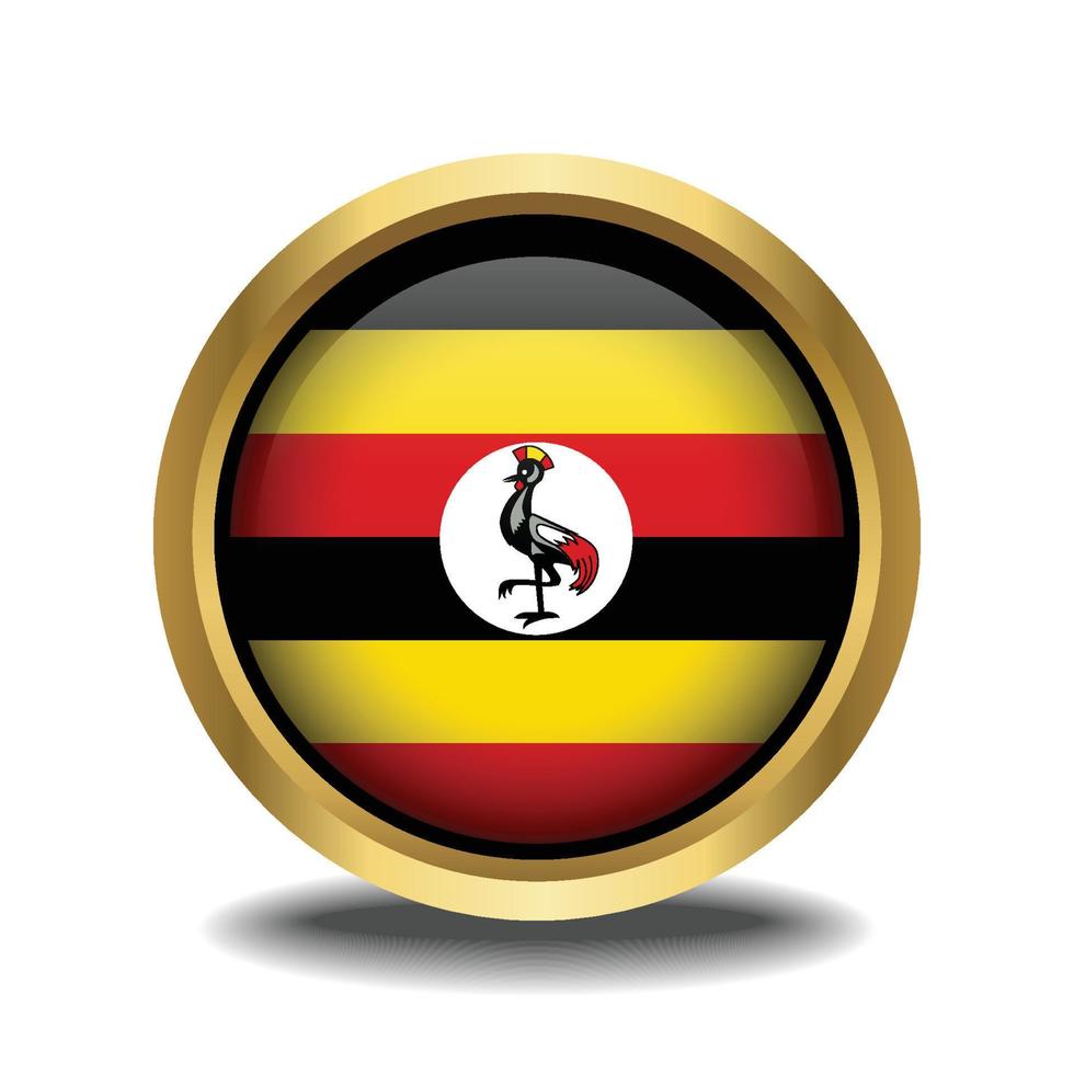 uganda flagga cirkel form knapp glas i ram gyllene vektor