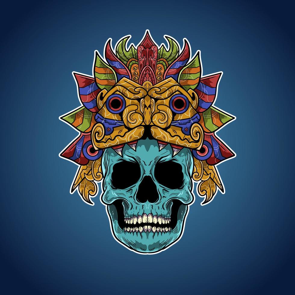 blå skalle totem stam- mayan mexikansk aztec voodoo vektor illustration konstverk