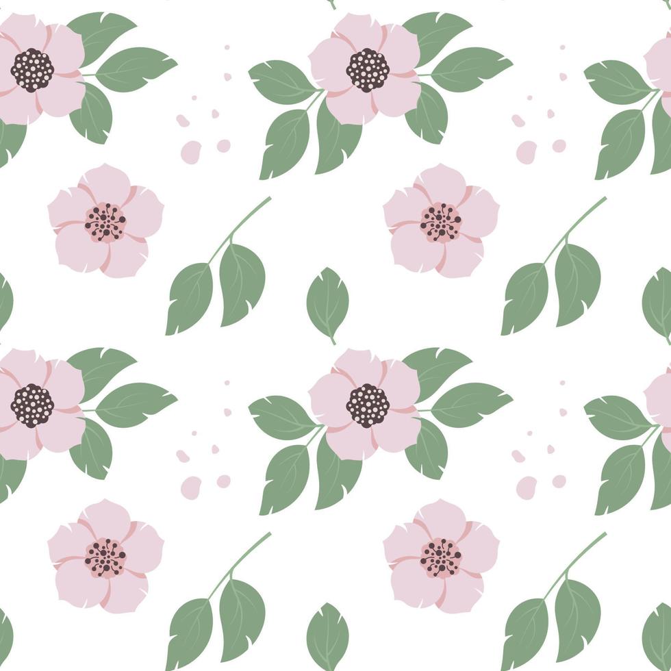 pastell rosa grön blommig sömlös mönster med blomma vår blommor. vektor illustration i hand dragen platt stil