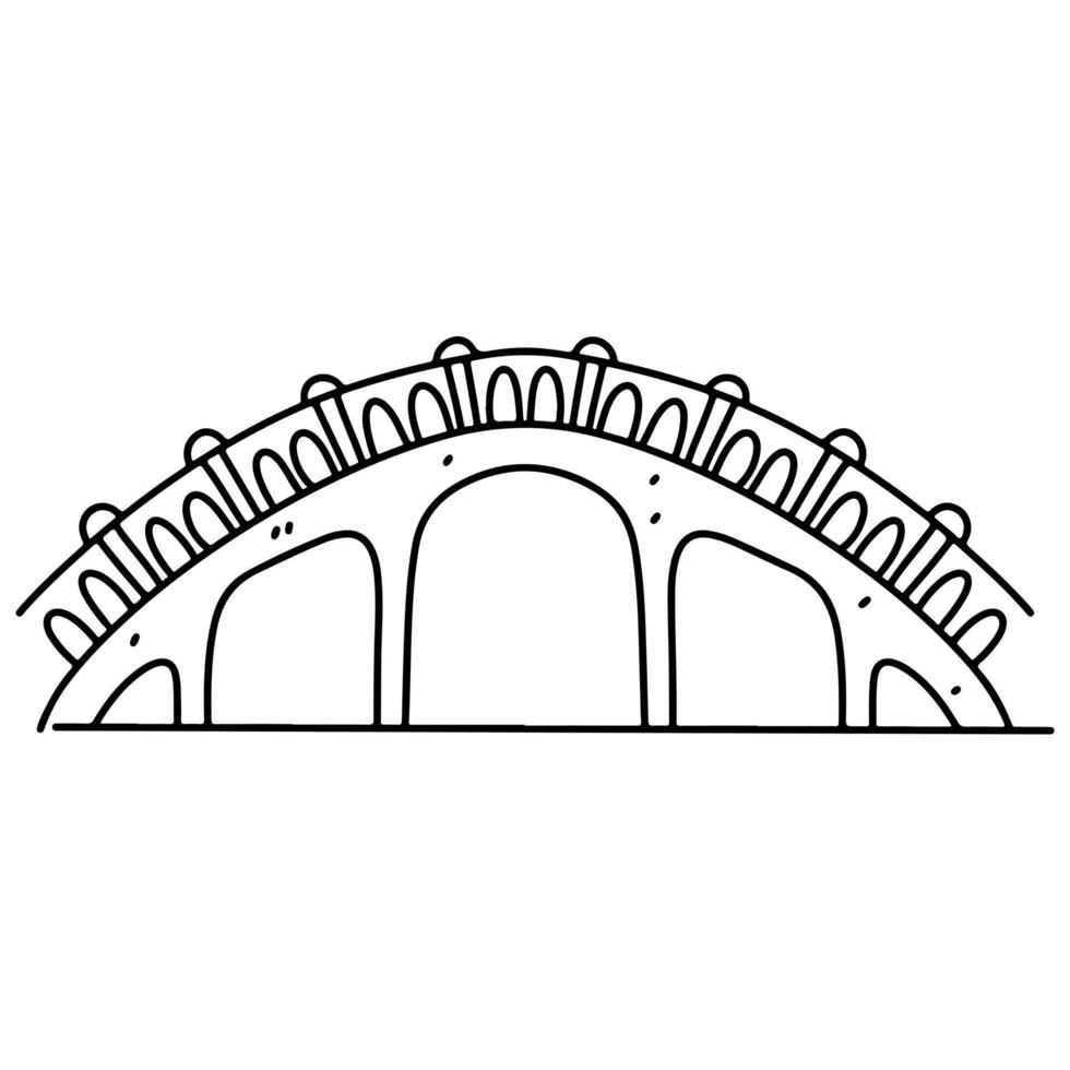 Brücke im Hand gezeichnet Gekritzel Stil. die Architektur Konstruktion von Stadt Brücke. Vektor Illustration isoliert auf Weiß Hintergrund.