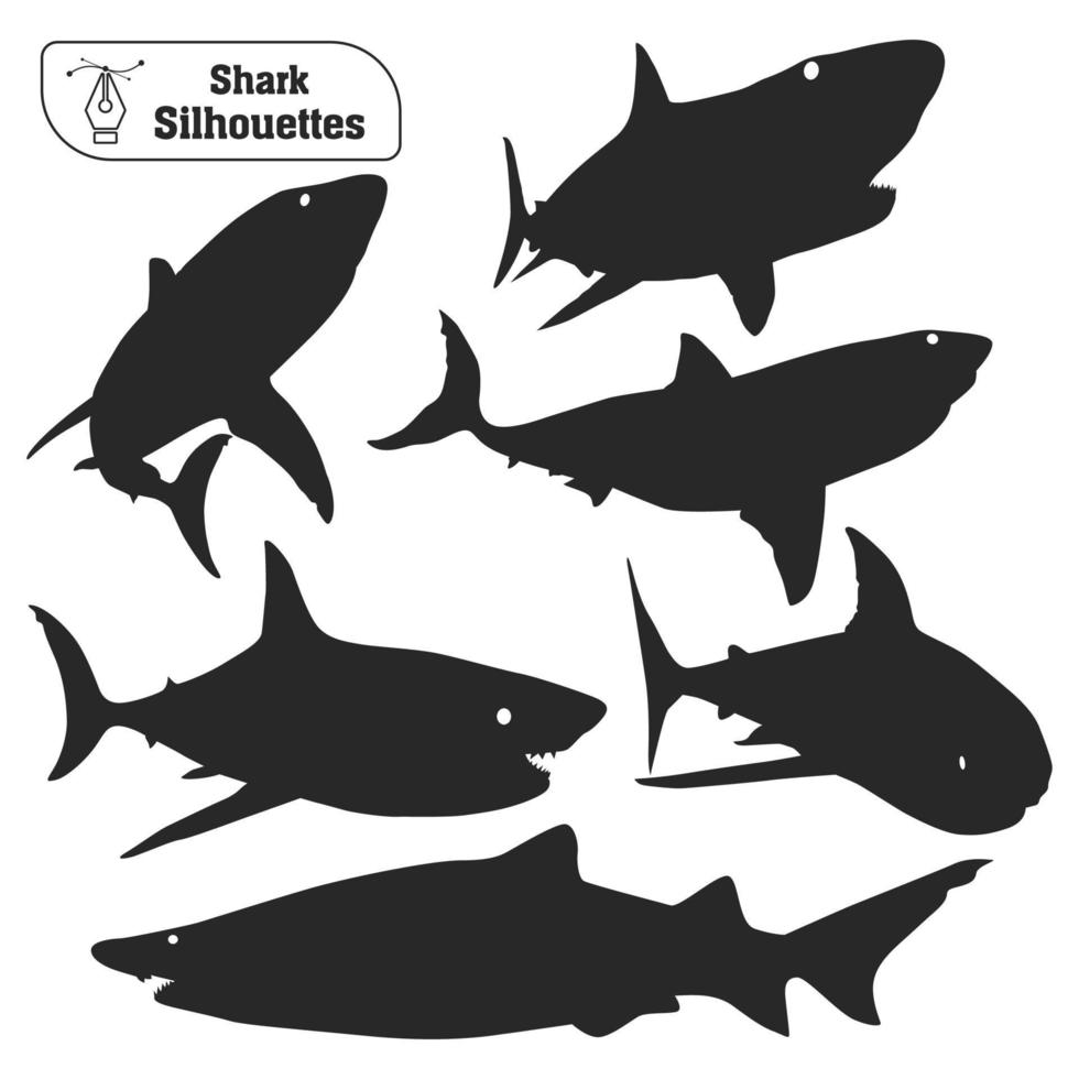 Vektorsammlung tierischer Hai-Silhouetten in verschiedenen Posen vektor