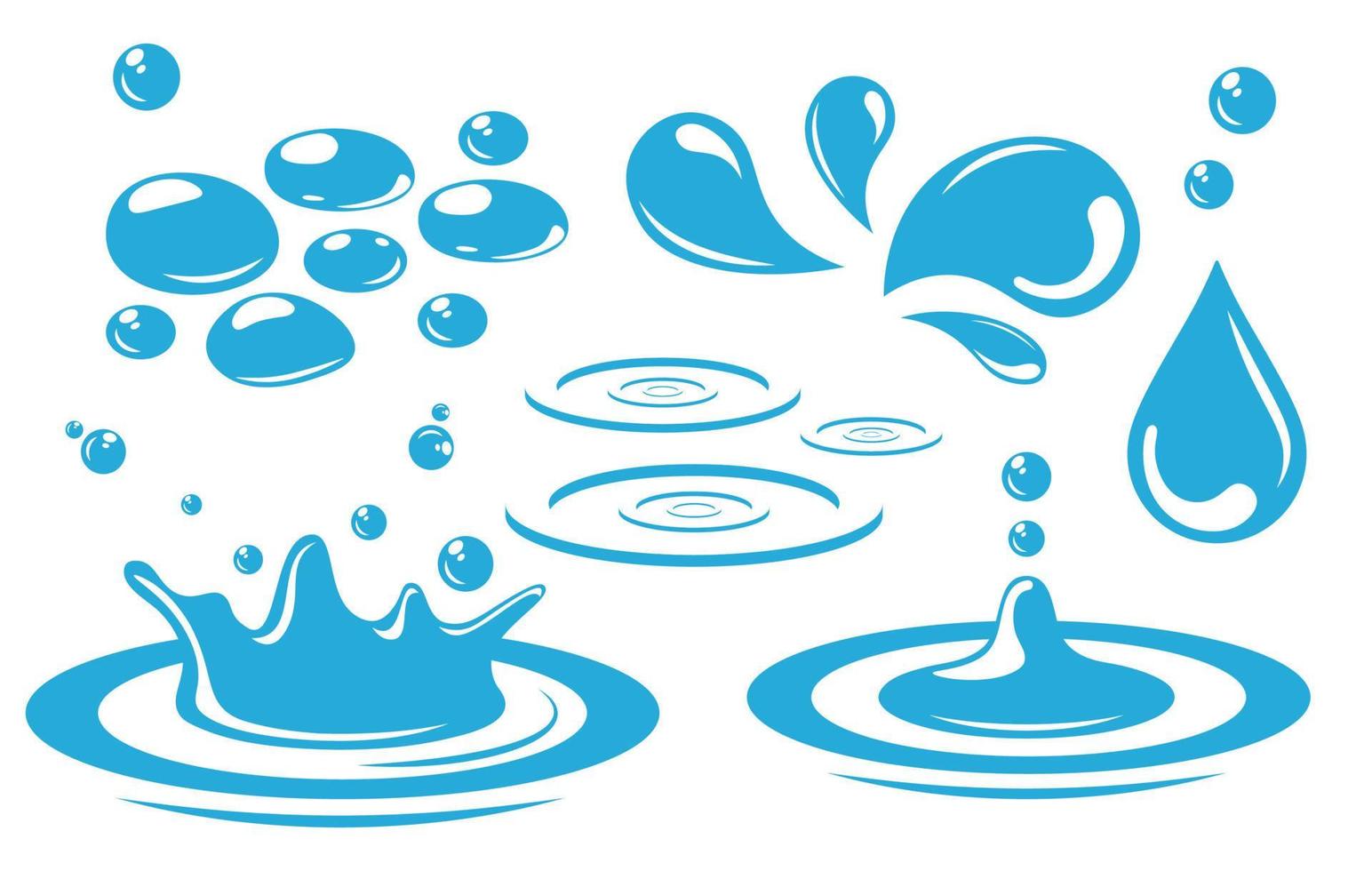 samling av vatten design. droppar, stänk, vatten krona vektor illustration i platt stil