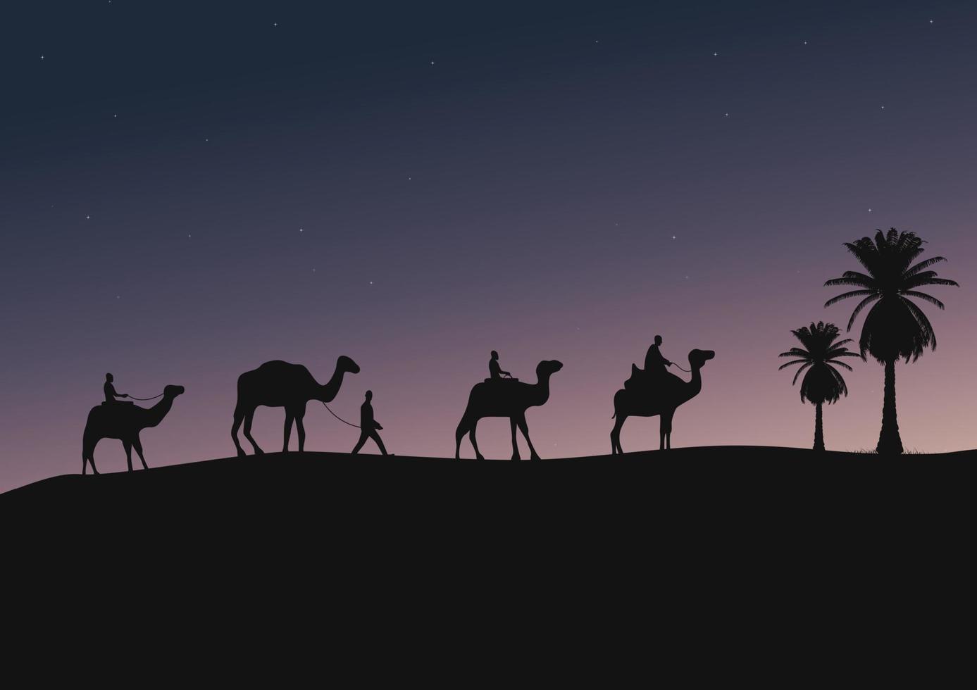 silhuett av kameler i de öken, vektor illustration.