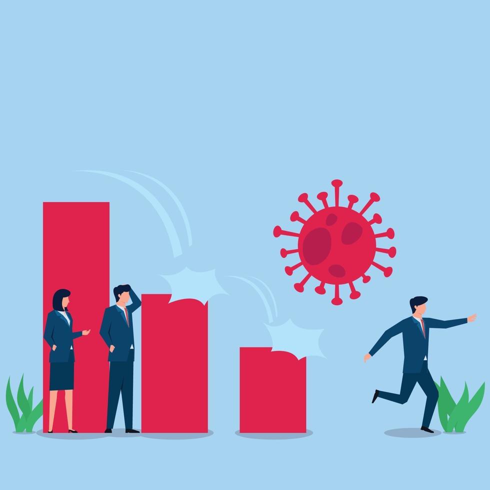 mannen flyr från virus som kraschar diagrammetaforen för finanskrisen vektor