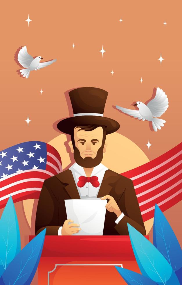 Abraham Lincoln lesen ein Rede Text vektor