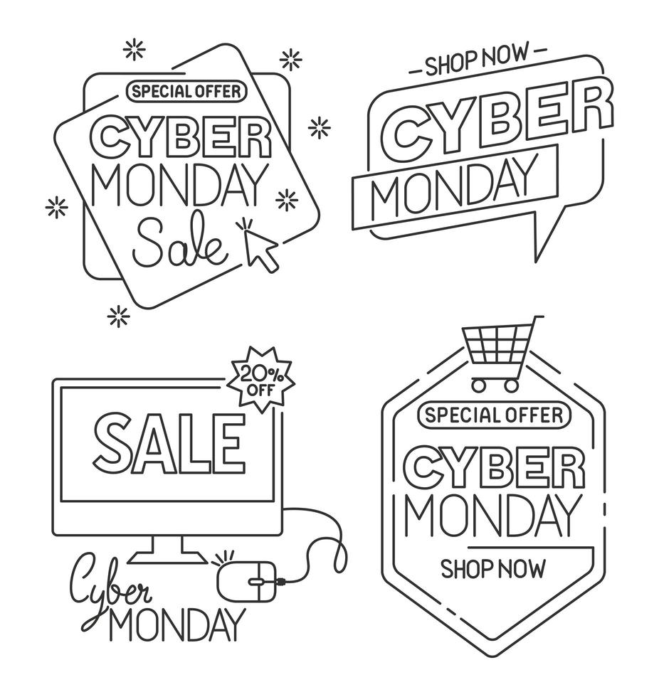 Cyber Montag Set Icons Vektor Design