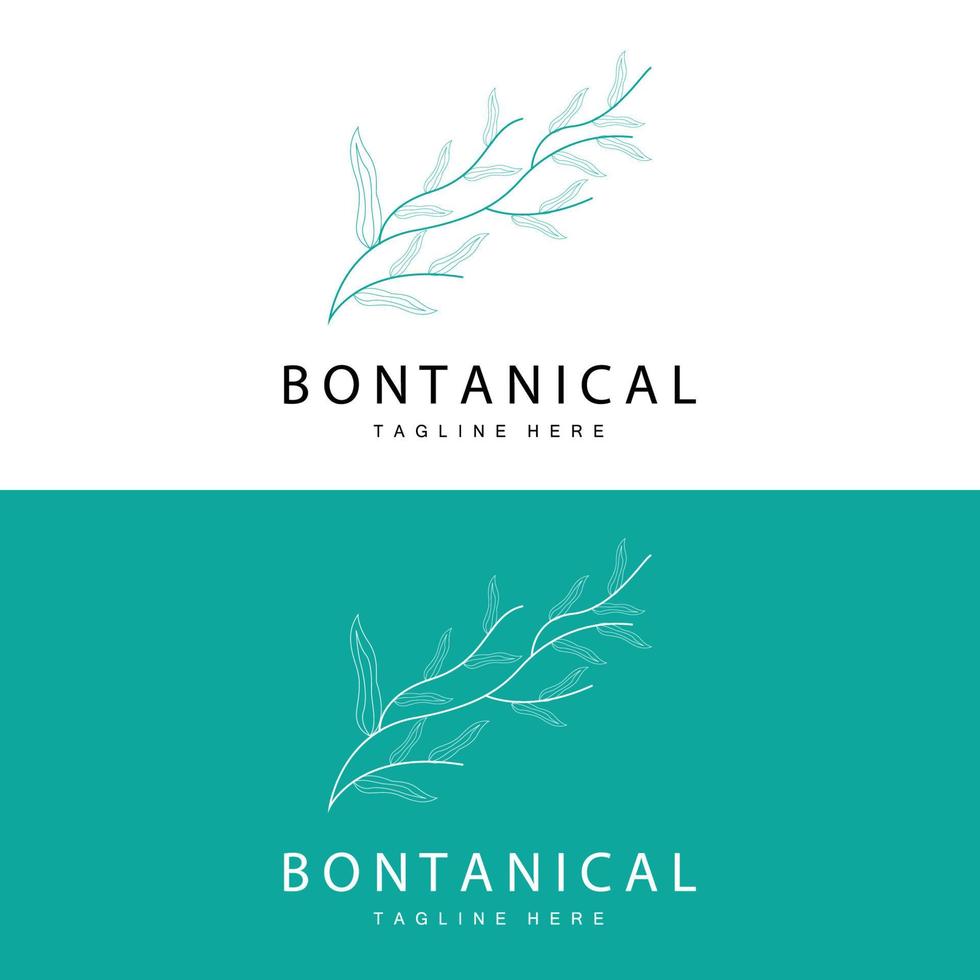 botanisk logotyp, natur växt design, blomma växt ikon vektor med linje modell
