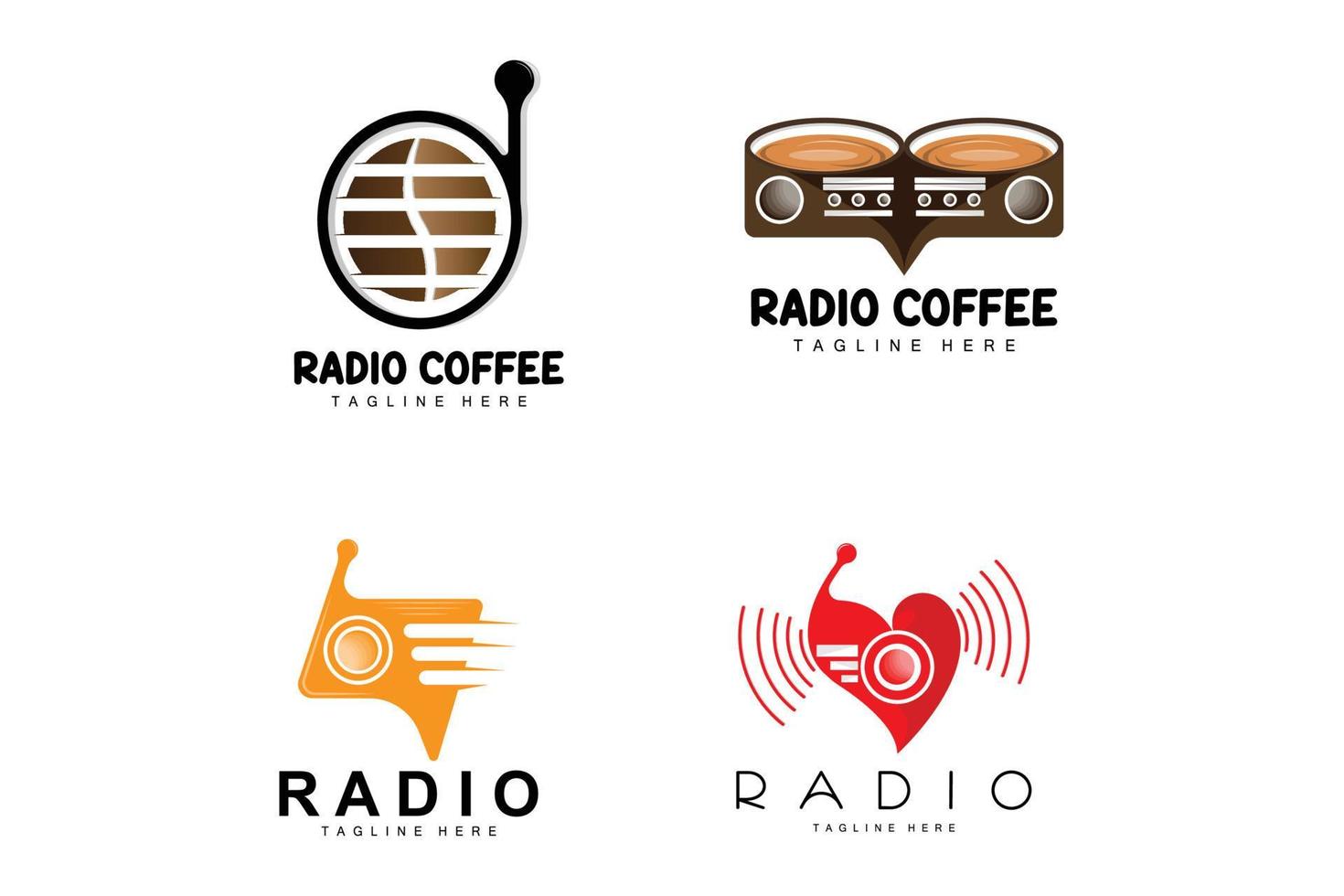 kaffe radio logotyp, podcast radio design, kaffe ikon, kaffe Kafé logotyp produkt varumärke vektor