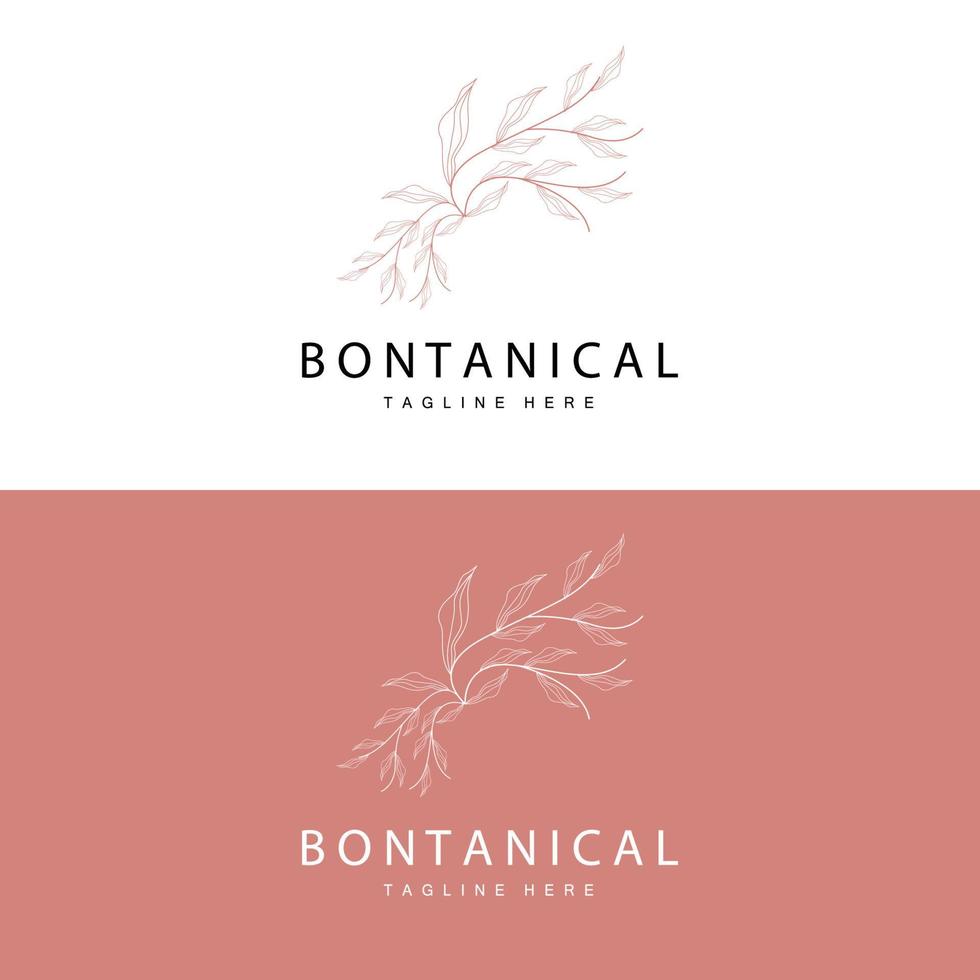 botanisk logotyp, natur växt design, blomma växt ikon vektor med linje modell