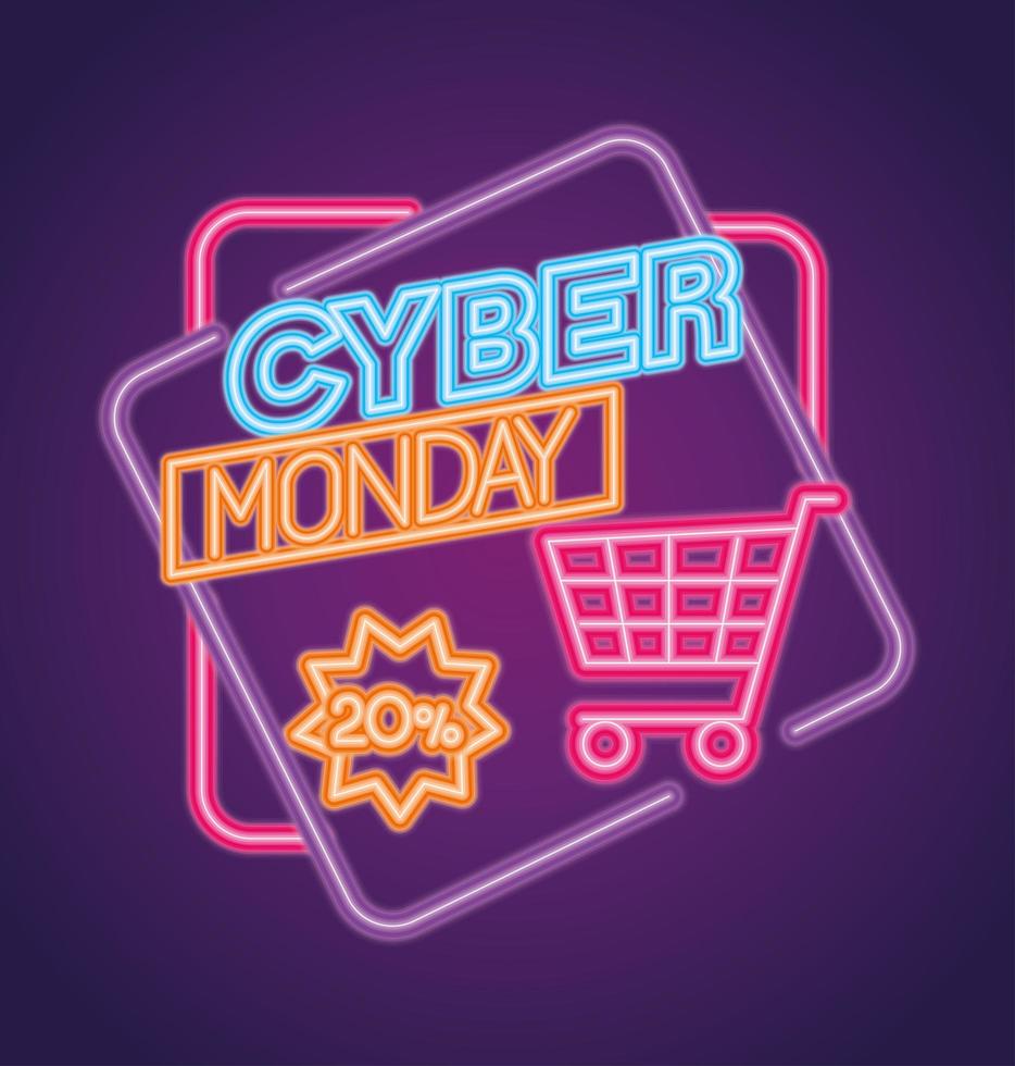 Cyber Montag Neon mit Wagen Vektor Design