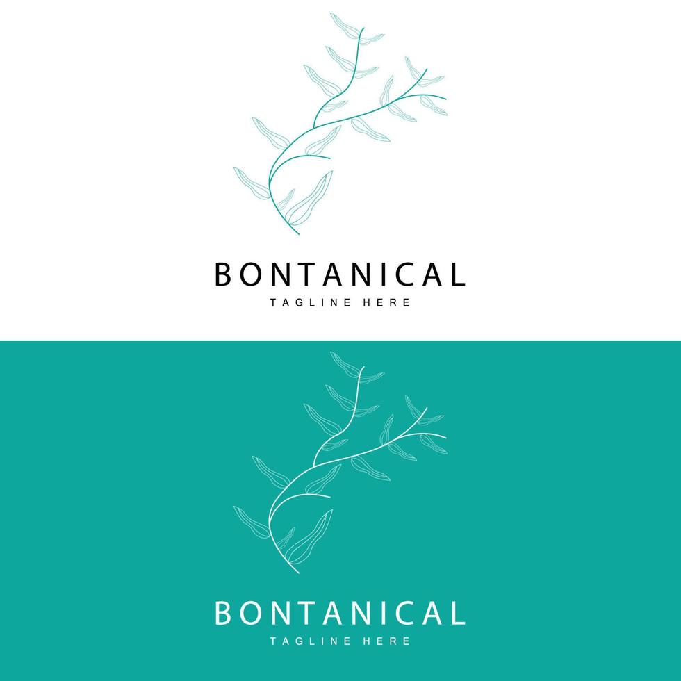 botanisk logotyp, natur växt design, blomma växt ikon vektor med linje modell