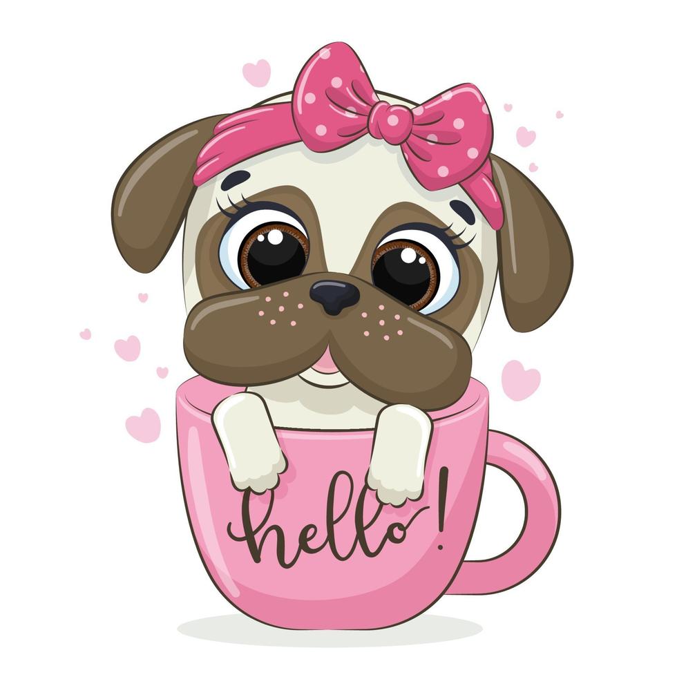 Tierillustration mit niedlichem kleinen Hund in der Tasse. vektor