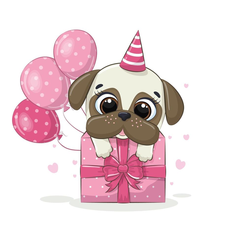Grattis på födelsedagen gratulationskort med hund. vektor illustration