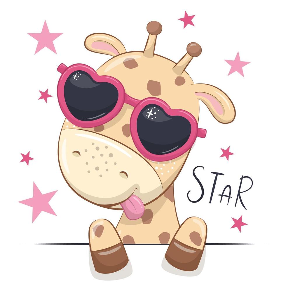 Tierillustration mit niedlicher Mädchengiraffe mit Brille. vektor