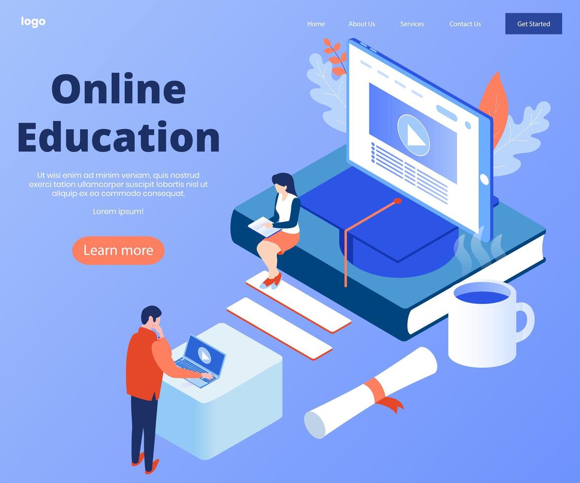 begreppet online-utbildning för banner och webbplats. vektor