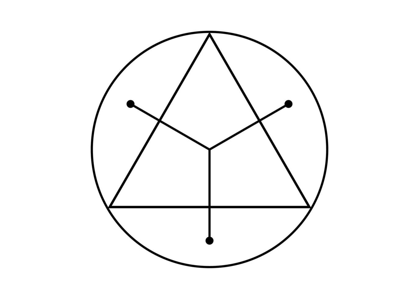 Heilige geometrische Figur eines Kreises, der in ein Dreieck eingeschrieben ist, das mythologische Symbol des Vektorlogo-Tattoos rundes Dreieck isoliert auf weißem Hintergrund vektor