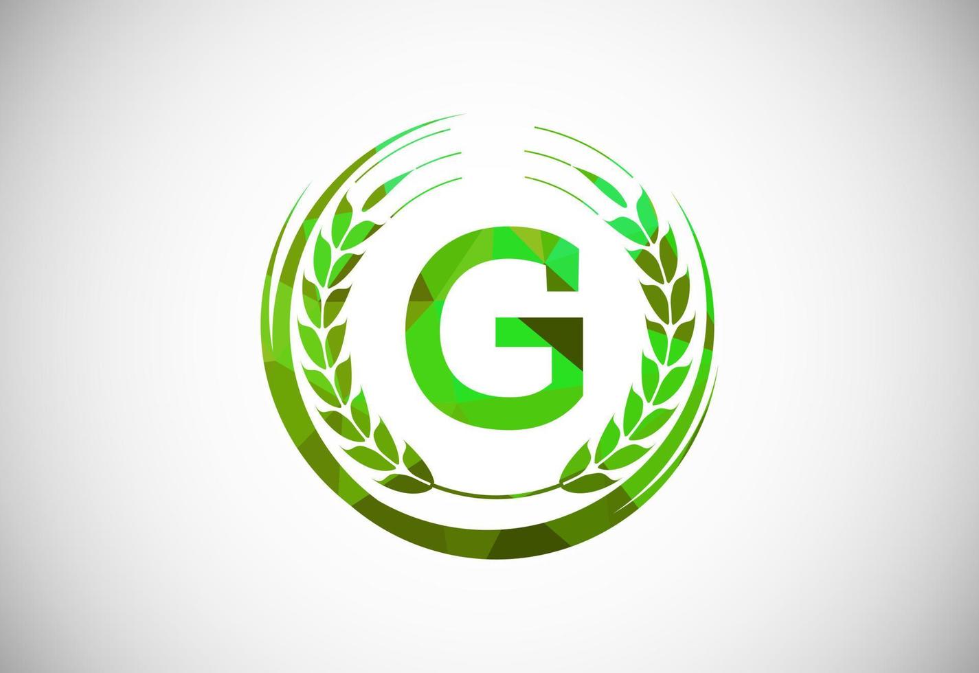 Alphabet G Zeichen mit ein Weizen Kranz. polygonal niedrig poly organisch Weizen Landwirtschaft Logo Konzept. Landwirtschaft Logo Design Vektor Vorlage.