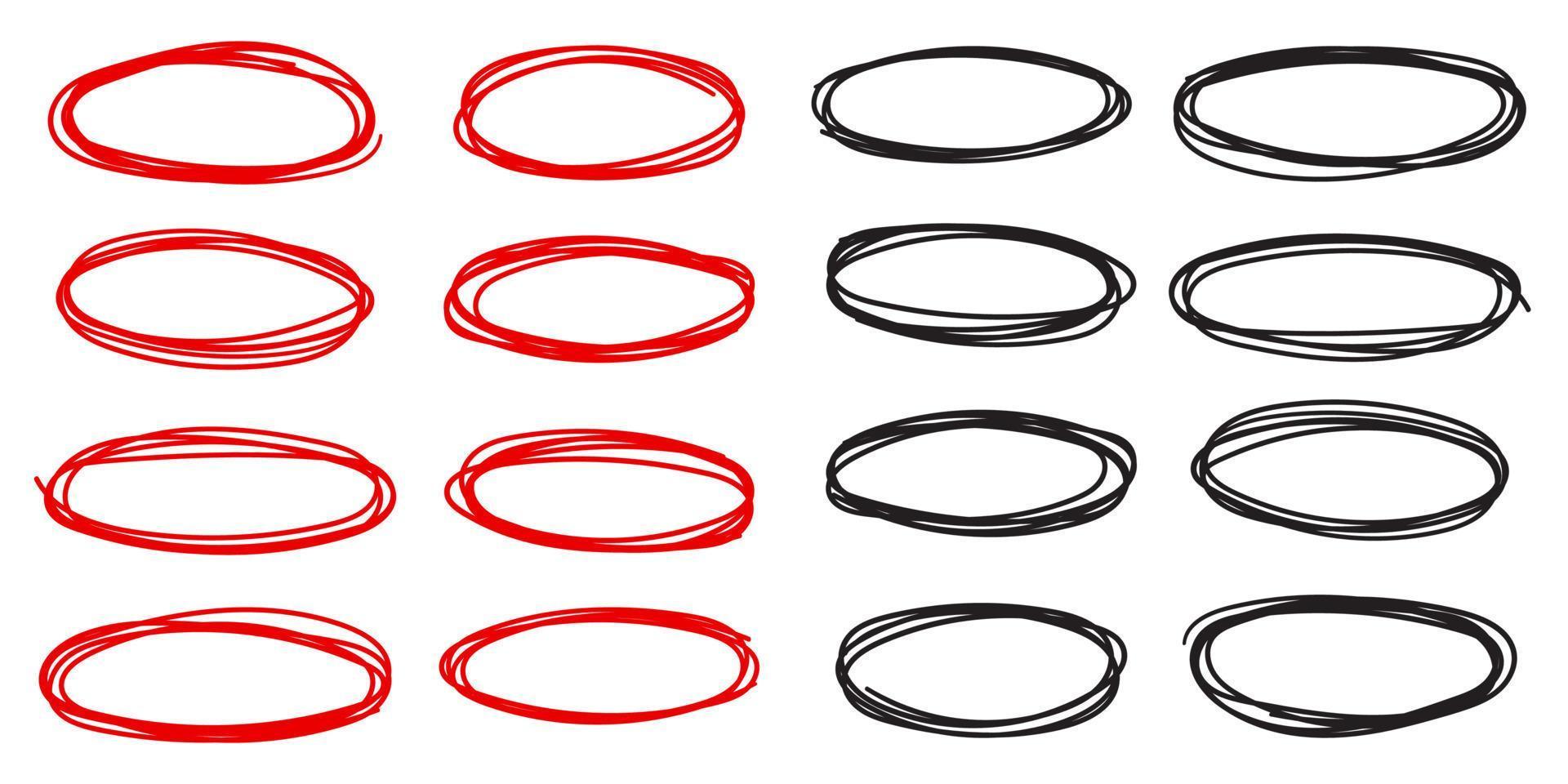 uppsättning av röd och svart cirkel linje skiss vektor