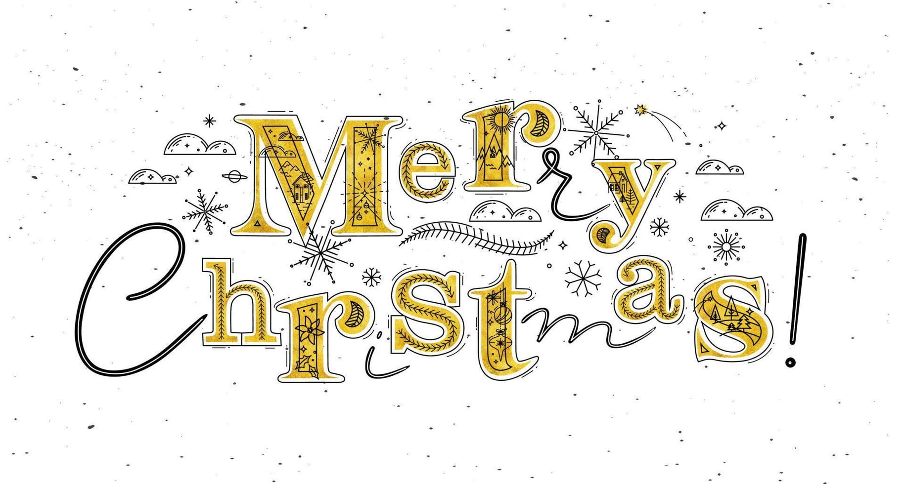 Poster Beschriftung fröhlich Weihnachten Zeichnung im Grafik Stil auf Weiß Hintergrund vektor