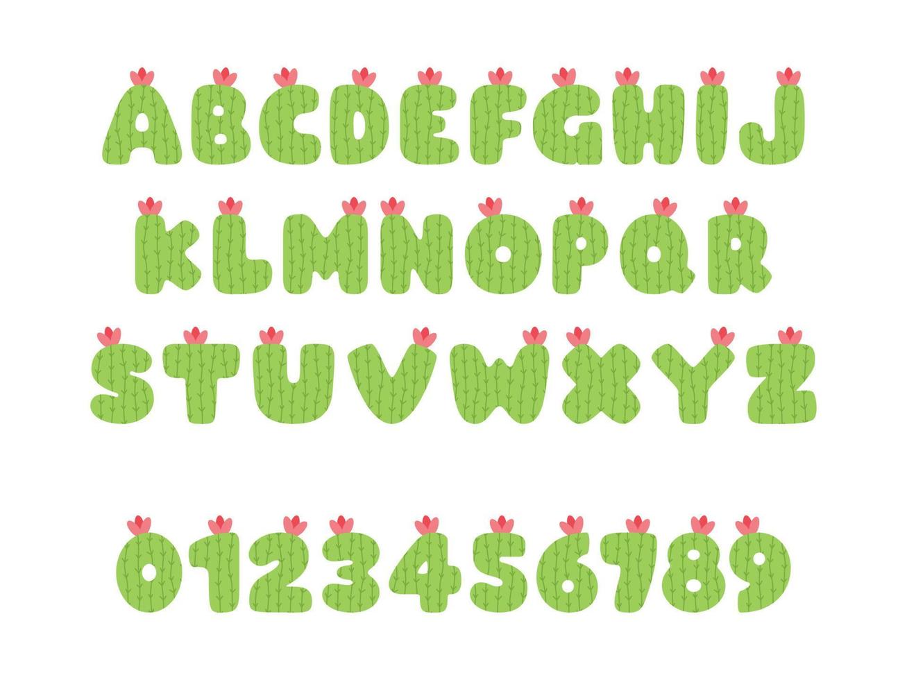 kaktus font, engelsk brev från en till z med siffra 0 till 9 vektor