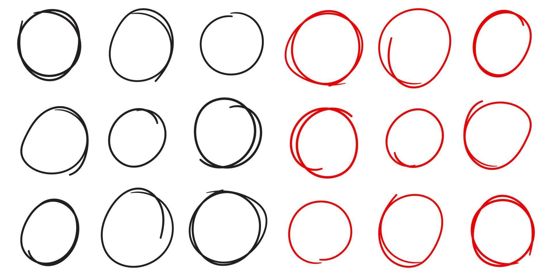 uppsättning av röd och svart cirkel linje skiss vektor