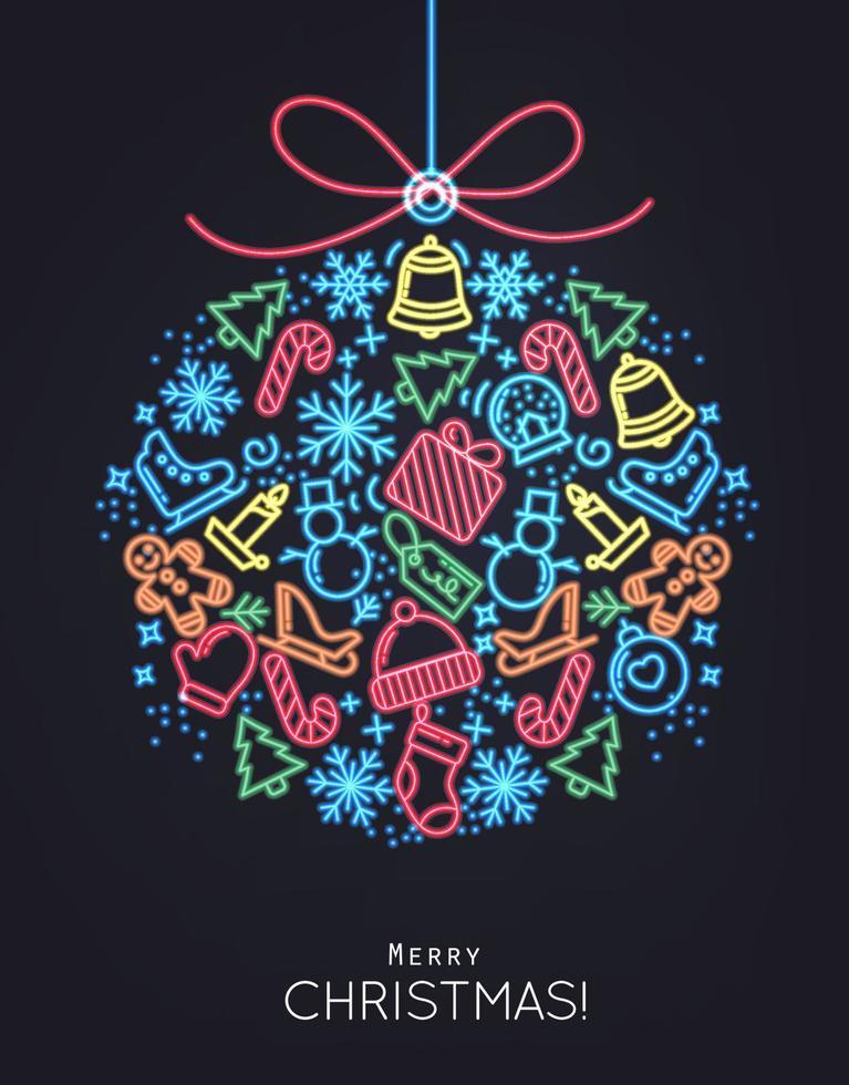platt jul träd leksak teckning med tunn Färg rader på svart bakgrund vektor