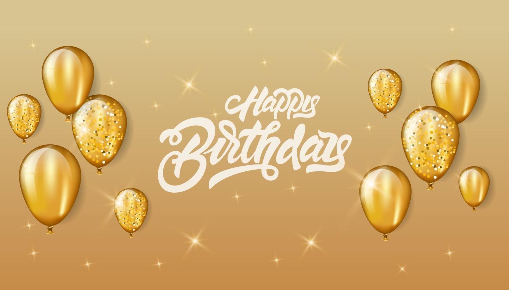 alles gute zum geburtstag mit beschriftungsfeier design für grußkarte, poster oder banner mit ballon, konfetti und gradient. Glitzer Goldballons Hintergrund. vektor