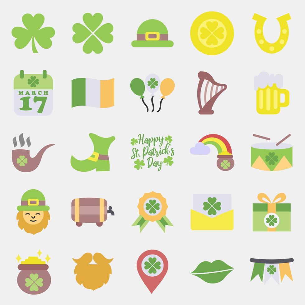 Symbol einstellen von st Patricks Tag. st. Patrick's Tag Feier Elemente. Symbole im eben Stil. gut zum Drucke, Poster, Logo, Party Dekoration, Gruß Karte, usw. vektor