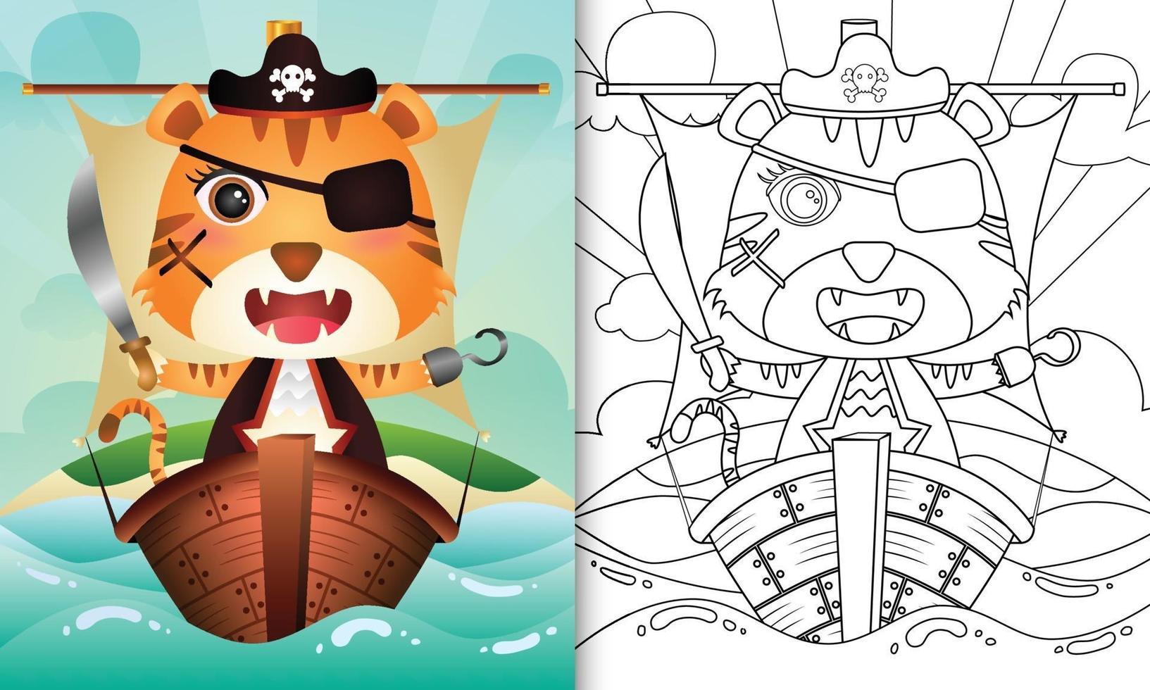 målarbok för barn med en söt pirat tiger karaktär illustration vektor