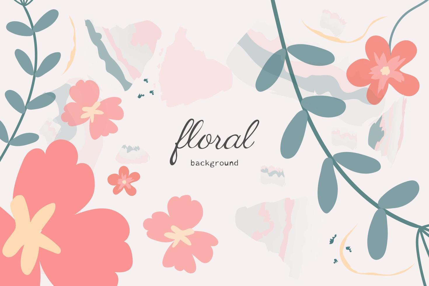 blommig vektor bakgrund. söt tapet design med delikat rosa blommor, löv och fläckar. minimalistisk, vår botanisk illustration lämplig för tyg, grafik, omslag konst.