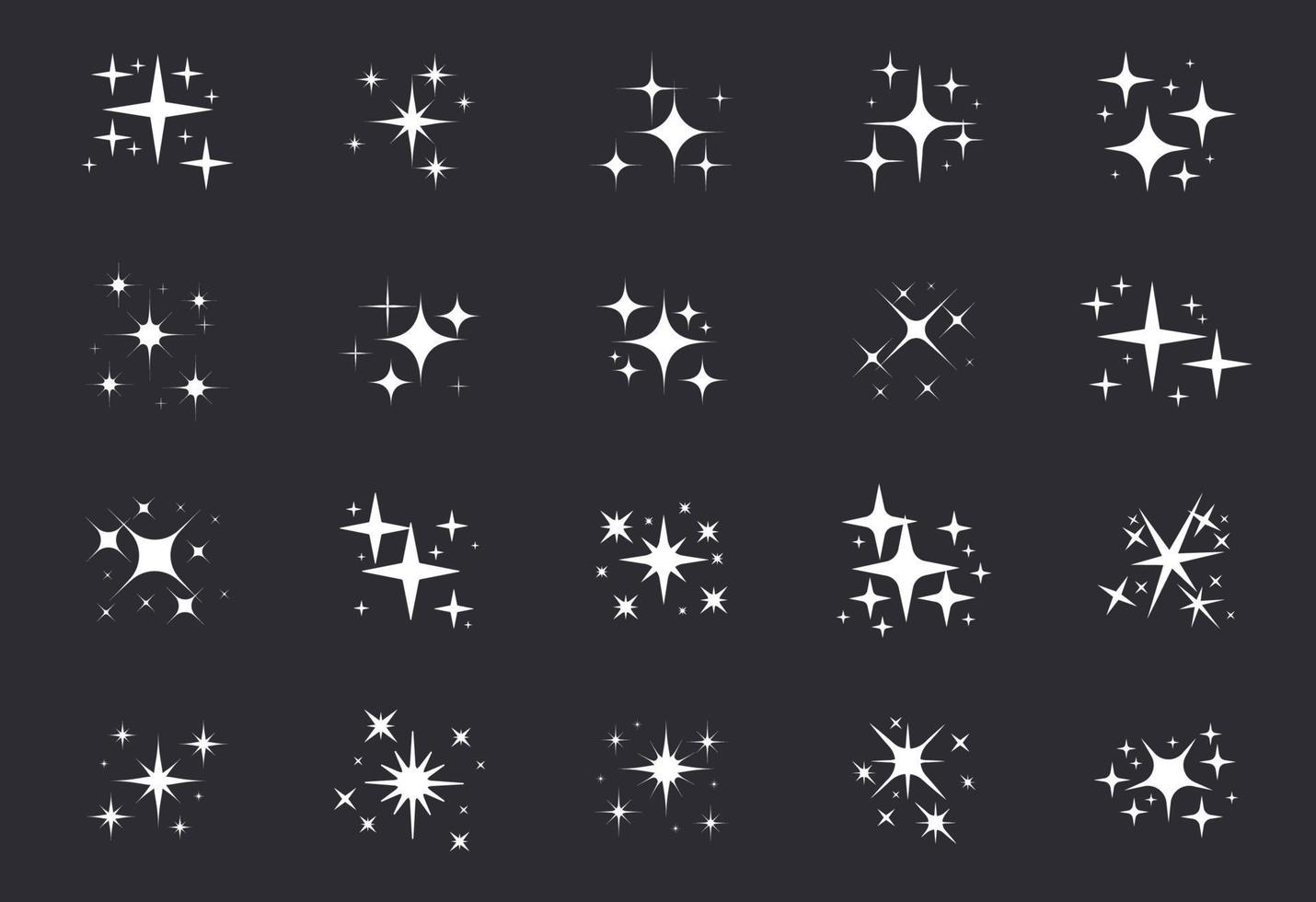 glittrande stjärnor. en skimrande stjärna och glittrande element på svart bakgrund. vektor